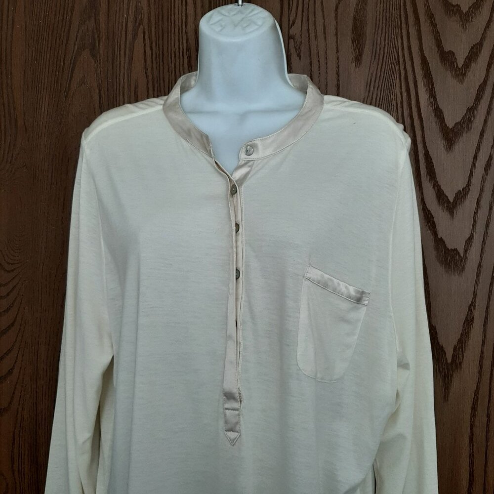 J. Jill Women's Pima Cotton Silk Trimmed One Pocket Henley Top XL